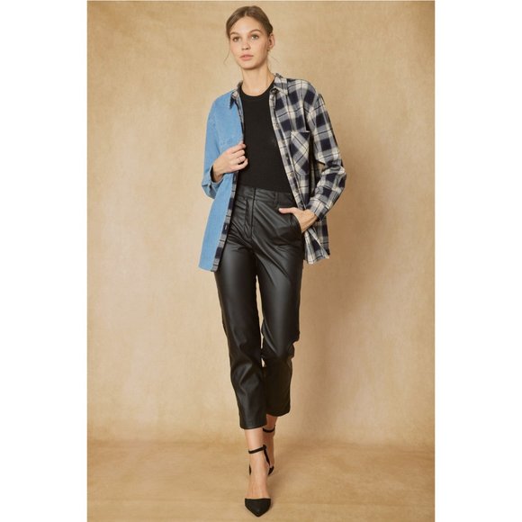 Entro Denim & Plaid Long Sleeve Top - Picture 9 of 9